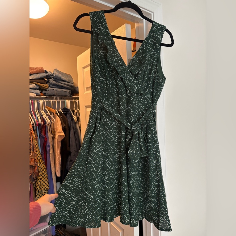 Chic Forest Green Polka Dot Midi Dress